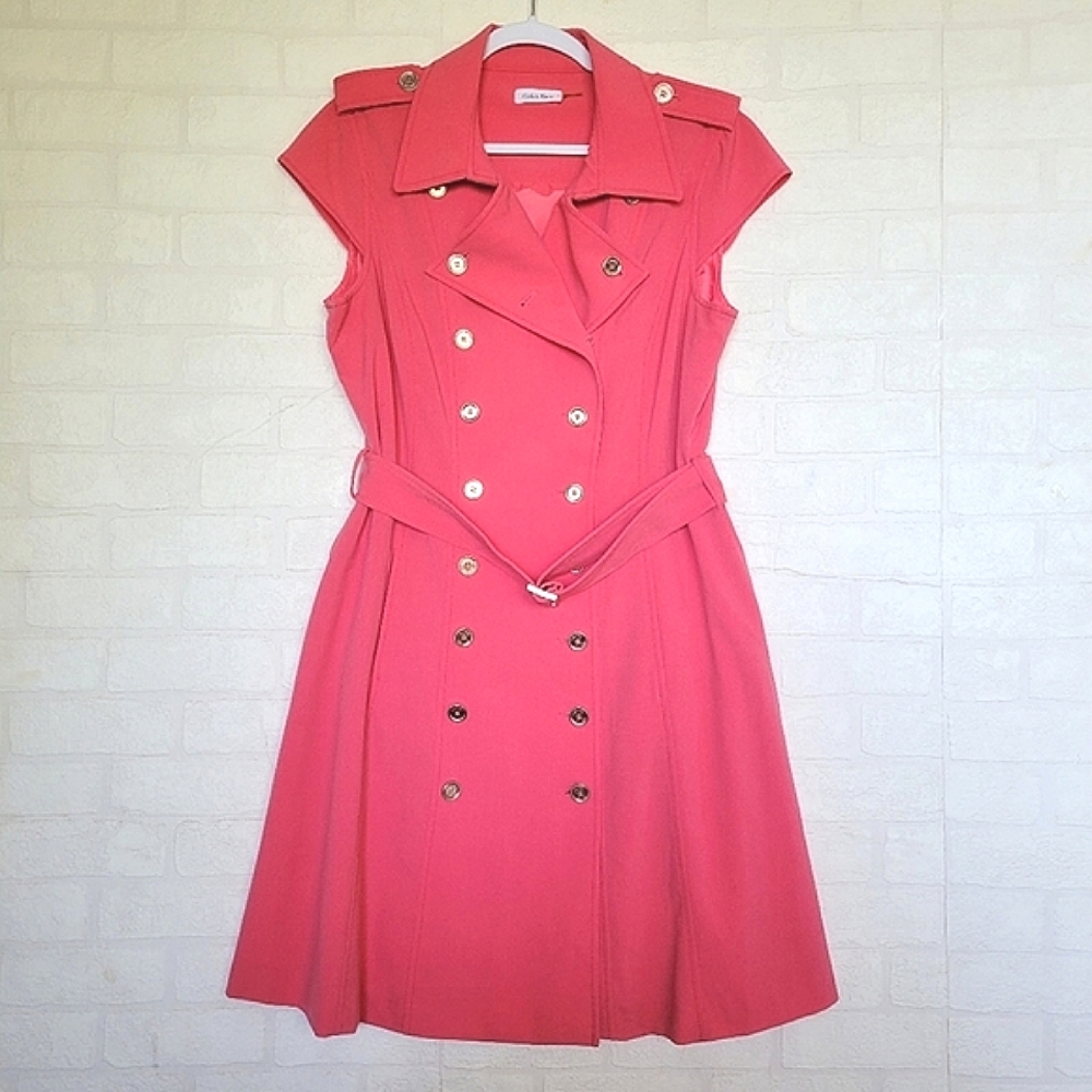 Calvin Klein Coral Pink Double-Breasted Trench Dress